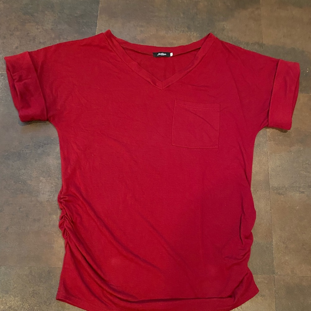 Molli Red Ruched Cuffed Sleeve T-Shirt